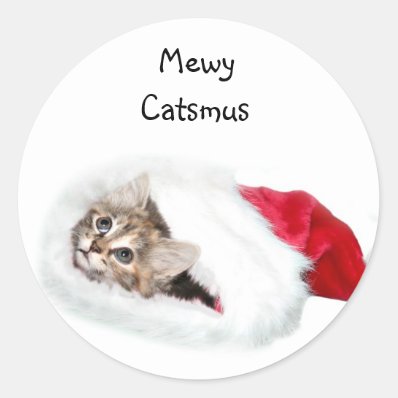 Kitten in Santa Hat Round Sticker