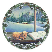 KITTEN in the WINDOW & WREATH by SHARON SHARPE stickers by sharonsharpe KITTEN in the WINDOW & WREATH by SHARON SHARPE stickers