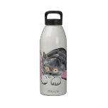 Kitten Plays with Pink Toy Bunny Drinking Bottle