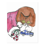 Kitten Raids the Christmas Stocking Post Card