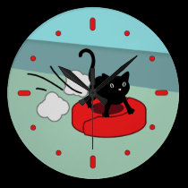 Kitten Riding Robot Vacuum wall clocks