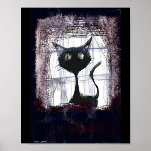 Kitten Watching Rain from Window ..art poster print