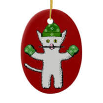 Kitten Wearing Mittens and Winter Hat Cat Ornament