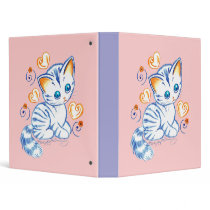Kitten with Hearts & Swirls Binder