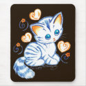 Kitten with Hearts & Swirls Brown Bg zazzle_mousepad