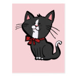 Kitten with Red Bow on Pink postcards