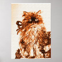 KITTEN WITH ROSES ,Brown and White Posters