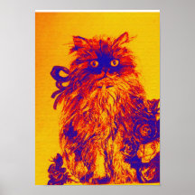 KITTEN WITH ROSES ,Yellow Orange Blue Posters