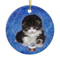 Kitten with Snow Globe Artwork Christmas Ornament