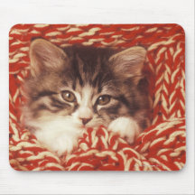 Kitten wrapped in woollen blanket, close-up mousepads