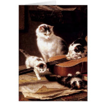 Kittens cat playing with guitar naughty cute greeting cards