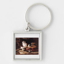 Kittens cat playing with guitar naughty cute keychains
