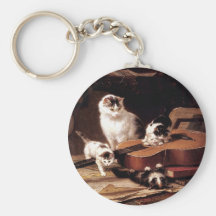 Kittens cat playing with guitar naughty cute key chain