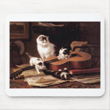 Kittens cat playing with guitar naughty cute mousepad