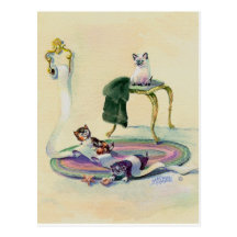 KITTENS in the BATHROOM by SHARON SHARPE Postcard