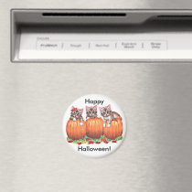 Kittens on Pumpkins for Halloween Button Fridge Magnet