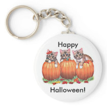 Kittens on Pumpkins for Halloween Keychains