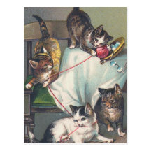 "Kittens Playing with Knitting Wool" Postcard