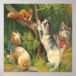 Kittens, Squirrel , Tree, Poster