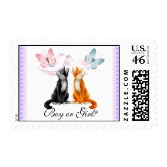 Kitties and Butterflies Baby Gender Reveal Party P Stamps
