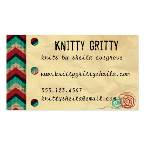 Kitting Crochet Chevron Red Teal Business Card (back side)