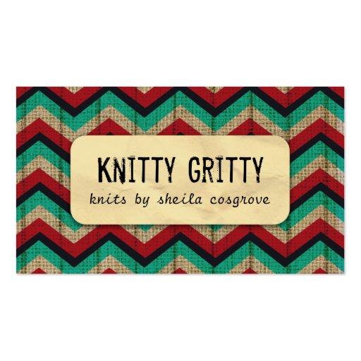 Kitting Crochet Chevron Red Teal Business Card (front side)