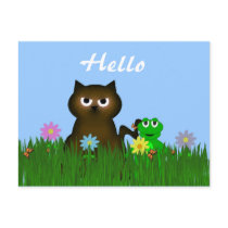 Kitty and Frog Hello Postcard