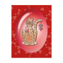 KITTY, BIRD & HEARTS by SHARON SHARPE postcards