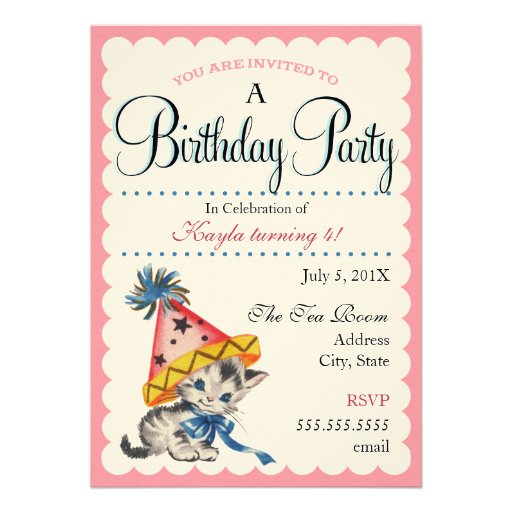 Kitty Birthday Party | Retro Birthday Invitations