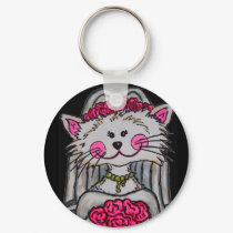 Kitty Bride to Be Key Chain keychains by LisaLorenzPaintings Kitty Bride to Be Key Chain keychains