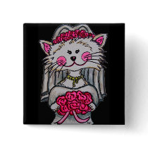 Kitty Bride To Be Pin buttons by LisaLorenzPaintings Kitty Bride To Be Pin buttons