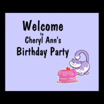 Kitty Cat and Cake Party Welcome Sign posters