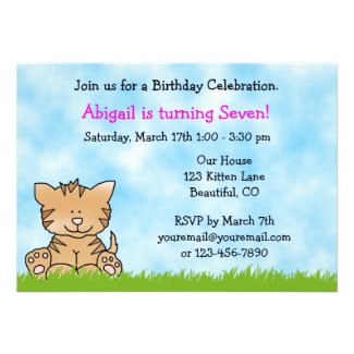 Kitty Cat Birthday Invitation for Girls