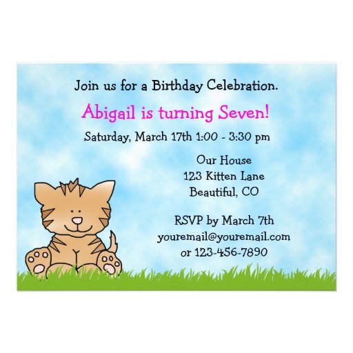 Kitty Cat Birthday Invitation for Girls