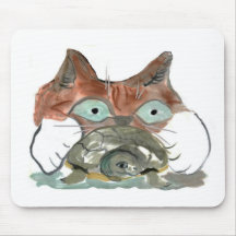 Kitty Cat Clutches his Turtle Pal Mouse Pad