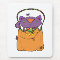 kitty cat in pumkin bag mousepads