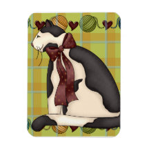 Kitty Cat on Plaid Flexible Magnets