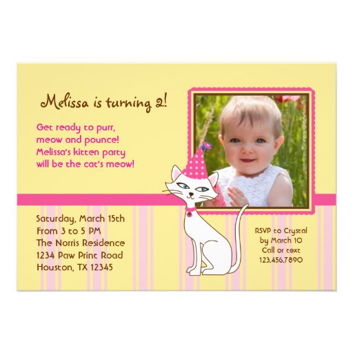 Kitty Cat Photo Birthday Party Invitation