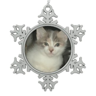 Kitty Cat Snowflake Pewter Christmas Ornament