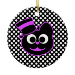 Kitty Cat Top Hat Purple Christmas Ornament