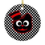 Kitty Cat Top Hat Red Christmas Ornament