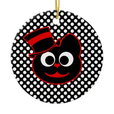 Kitty Cat Top Hat Red Christmas Ornament