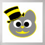 Kitty Cat Top Hat Yellow - Gray Print
