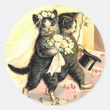 Kitty Cat Wedding Round Stickers