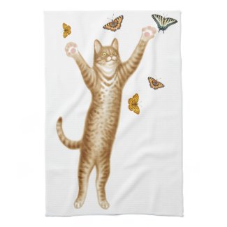 Kitty Cat with Butterflies Kitchen Towel