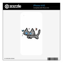 Kitty Curls Up With Butterflies Around Him iPhone 4 Skins
