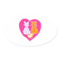 Kitty Hearts Oval Sticker
