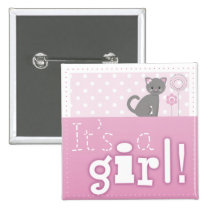 Kitty "It's a girl" pink pin's buttons