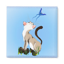 Kitty Looking At A Butterfly Magnet