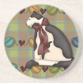 Kitty on Green Red Blue Plaid Coaster coaster
